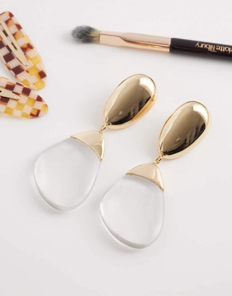 ASOS ASOS DESIGN large pendant earrings with clear resin in gold tone 2