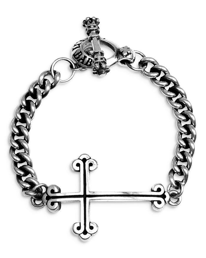 King Baby Men's Sterling Silver East West Cross Curb Link Bracelet