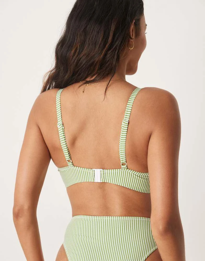 ASOS ASOS DESIGN Fuller Bust Anna seersucker stripe underwired bikini top in green 4