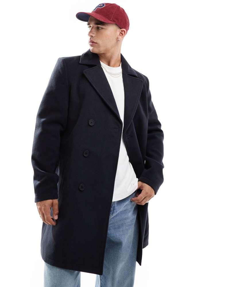 Brave Soul Brave Soul double breasted peacoat in navy
