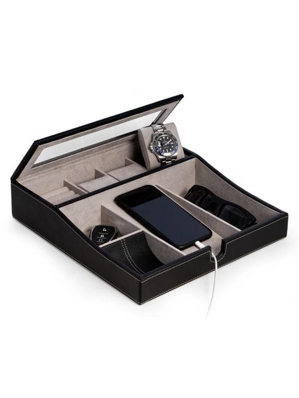 Bey-Berk Leather Multi-Compartment Storage Valet 1