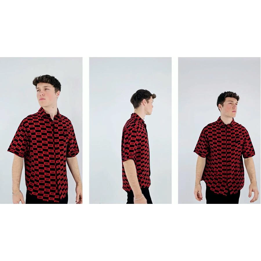 424 424 Short-sleeve Repeat 424 Logo Shirt In Red/Black, Size Small 1
