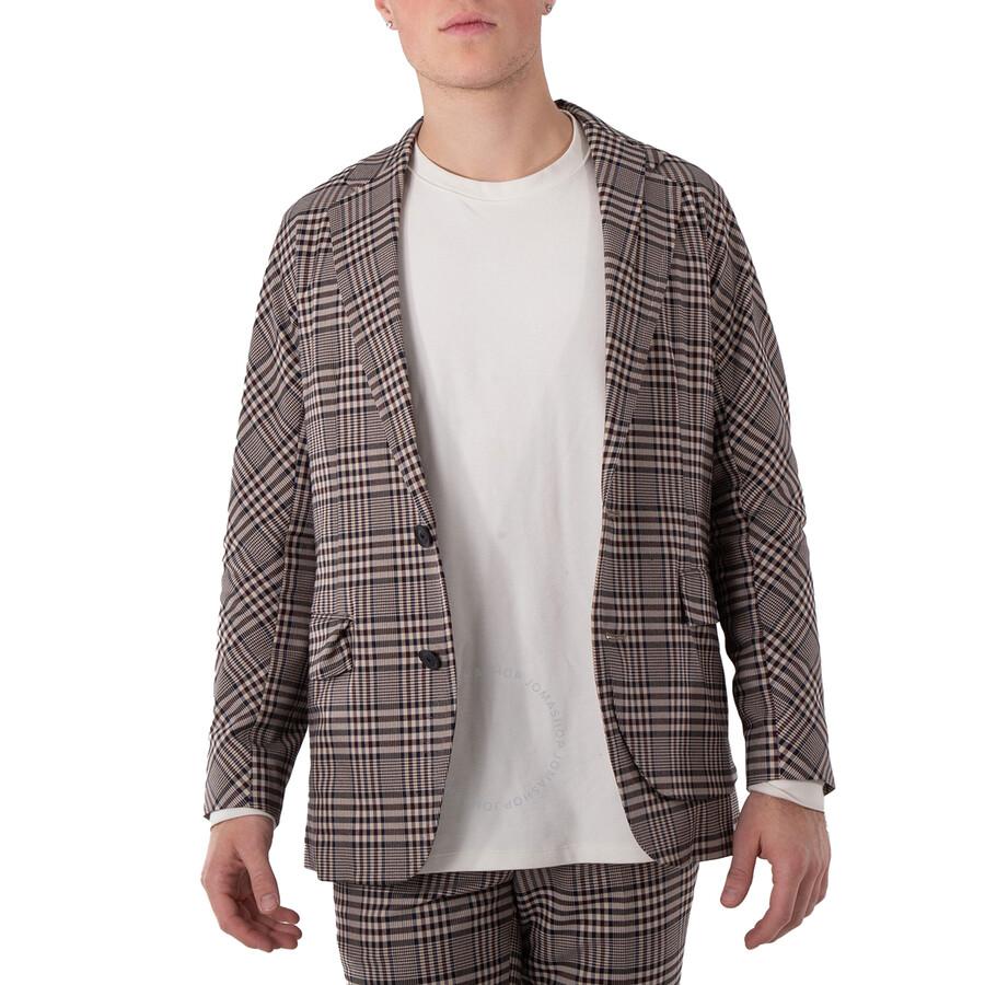Kolor Men's Beige Gun Club Plaid Single Breasted Blazer
