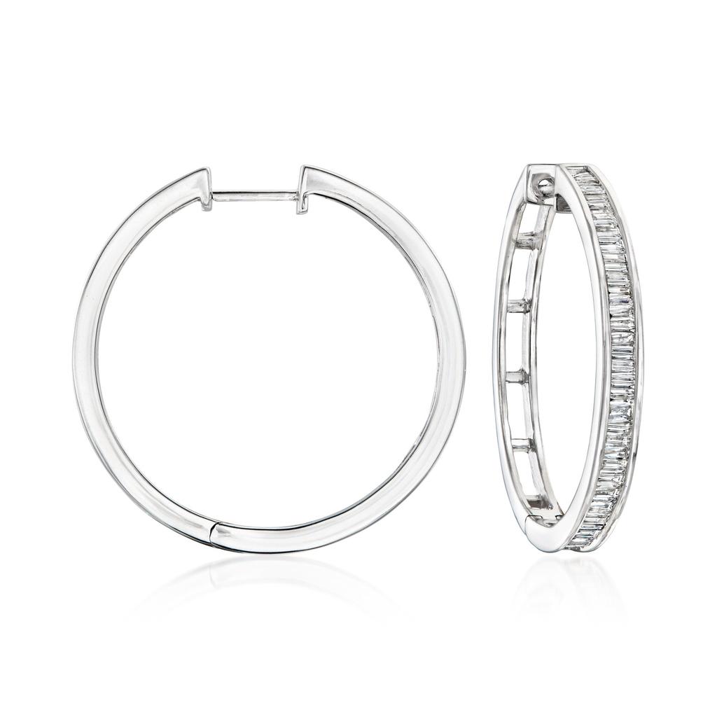 Ross-Simons Baguette Diamond Hoop Earrings in Sterling Silver