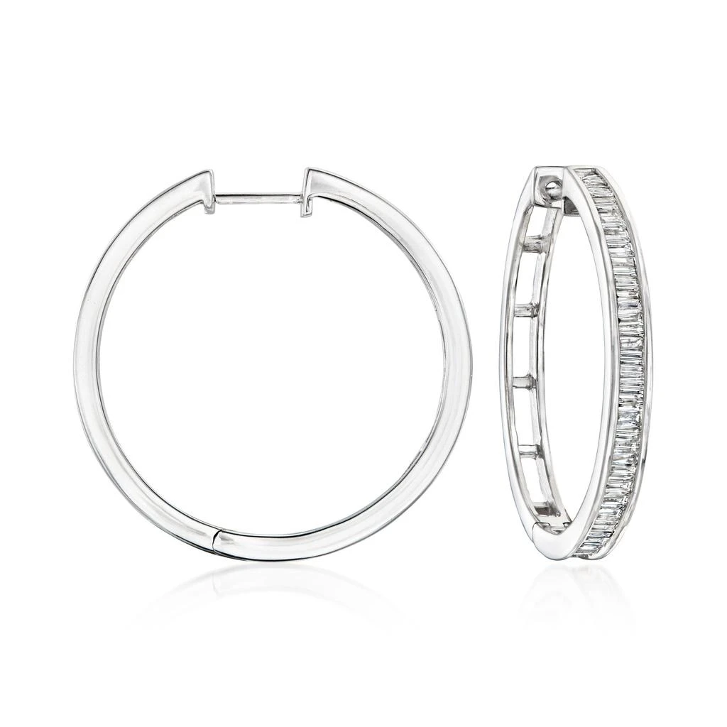 Ross-Simons Baguette Diamond Hoop Earrings in Sterling Silver 1
