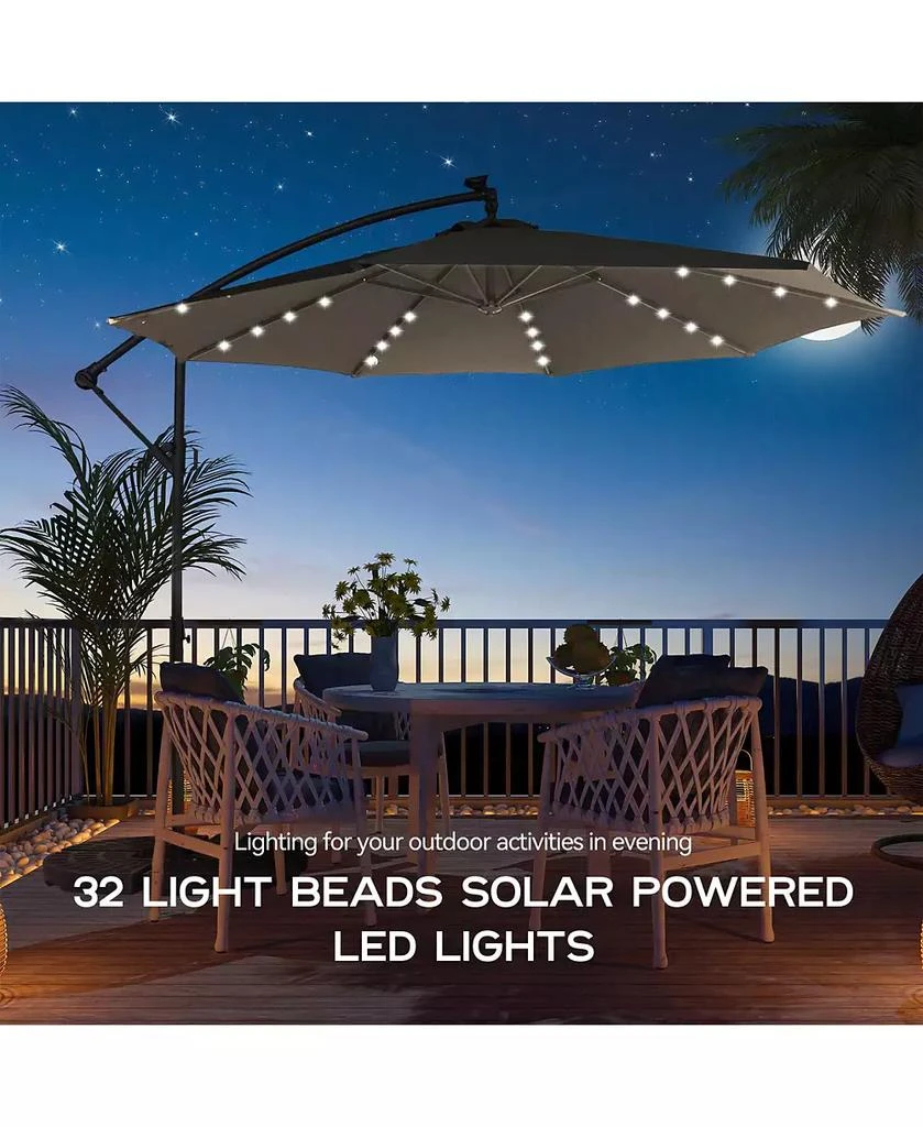 Clihome 11FT Solar Offset Umbrella with 32 LED Lights Cantilever Hanging Outdoor Umbrellas Handy Crank 
Cross Base for 7