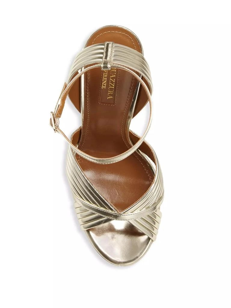 Aquazzura Sundance Ribbed Metallic Leather Platform Sandals 4