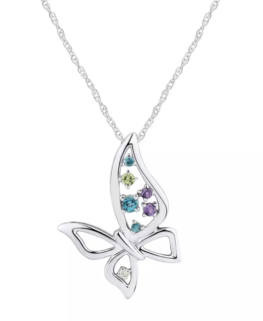 Macy's Multicolor (1/5 ct. t.w.) & Diamond Accent Openwork Butterfly 18" Pendant Necklace in Sterling Silver