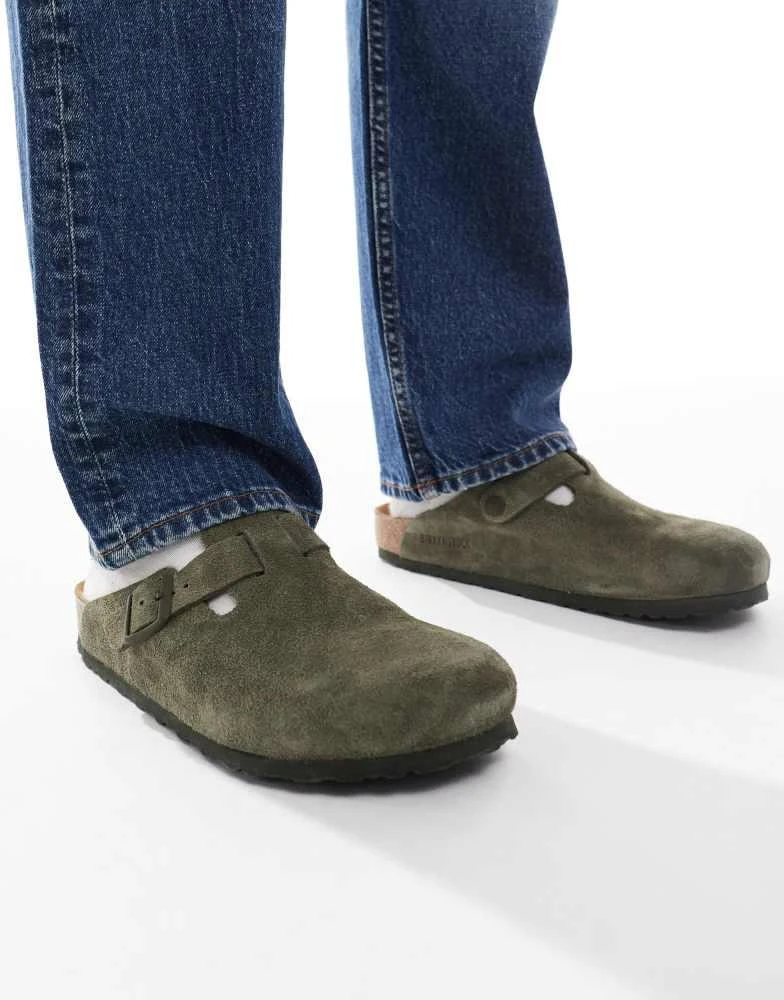 Men\'s Birkenstock Boston Suede Slip-On Shoes ( Hunter green) Birkenstock Birkenstock Boston suede clogs in thyme khaki  main image 3
