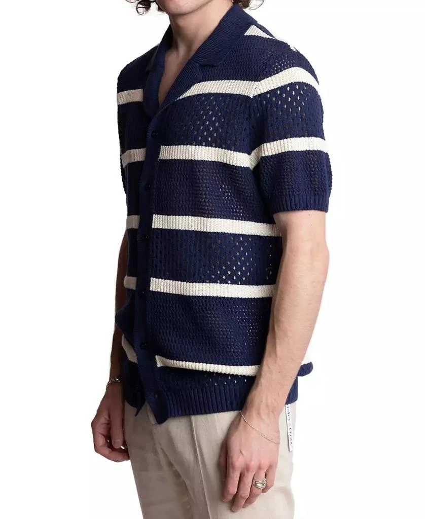 Paisley & Gray Men's Slim Fit Short Sleeve Striped Crochet Cardigan Sweater 2