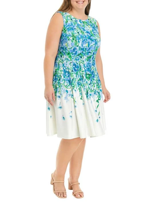 Julian Taylor Taylor Plus Size Sleeveless Ombre Floral Print Scuba Fit And Flare Dress 1
