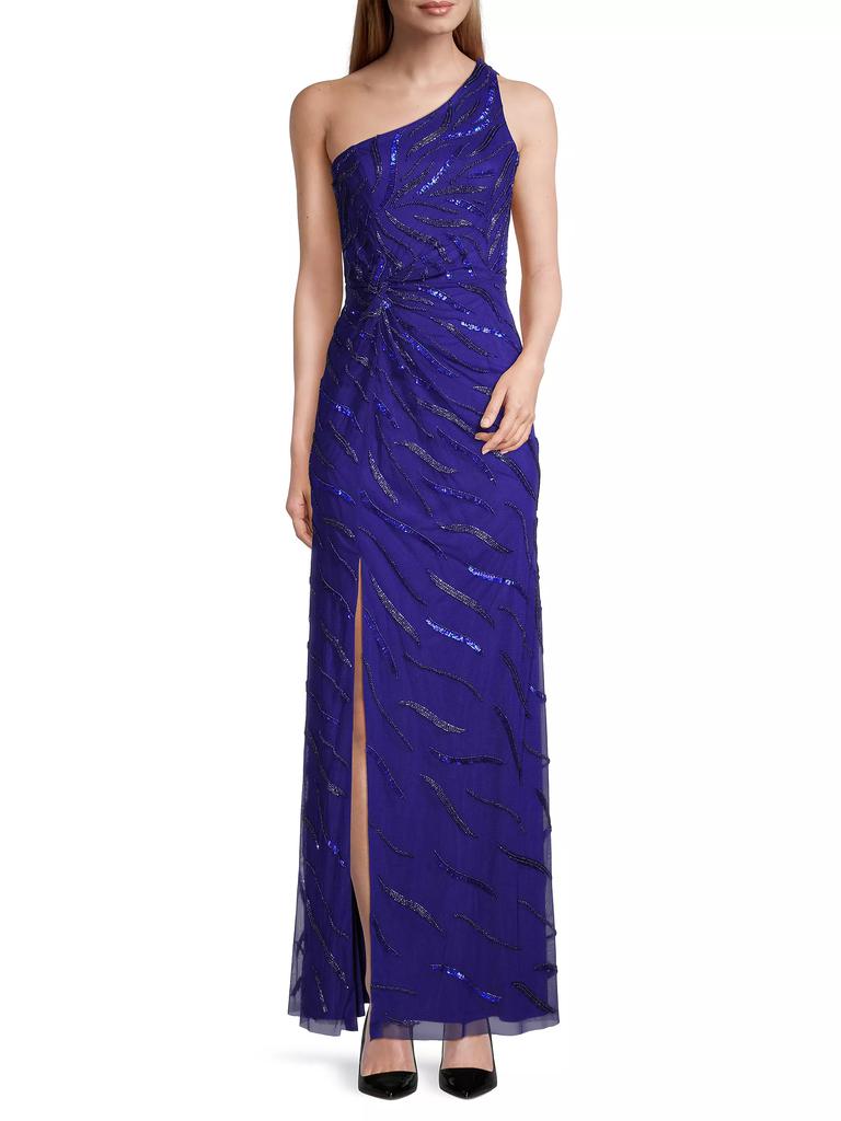 Aidan Mattox Beaded One-Shoulder Gown