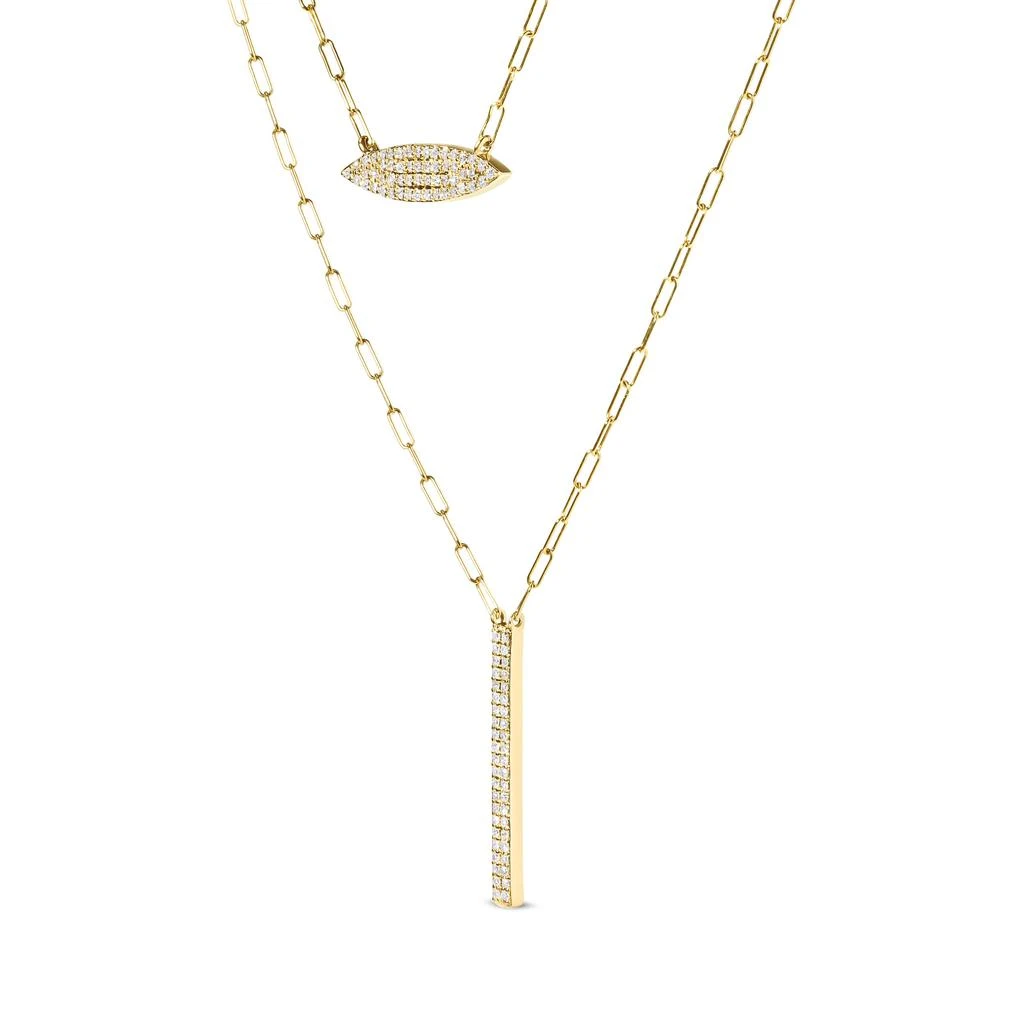 Haus of Brilliance 14K Yellow Gold 3/8 Cttw Two-Strand Marquise and Bar Charm Paper Clip Link Pendant Necklace  -18" and 20" Inch Lengths 4
