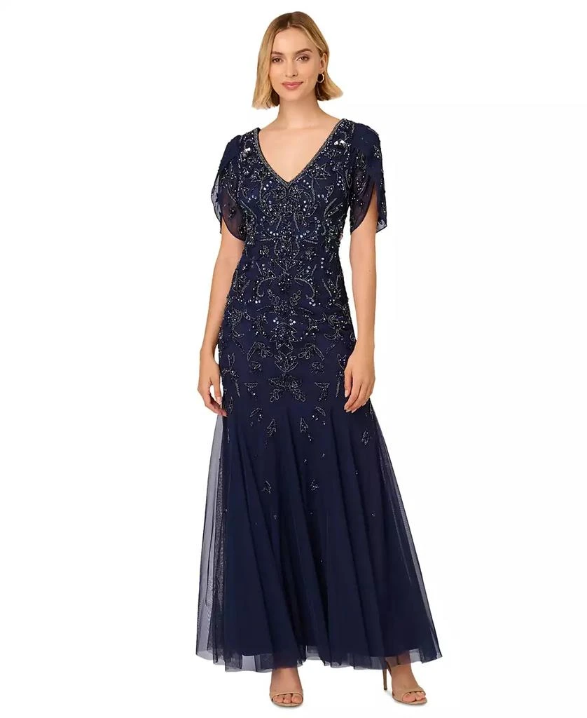 fitted lace wedding dress Adrianna Papell Halter Beaded Mermaid Gown, Womens, 14, Black