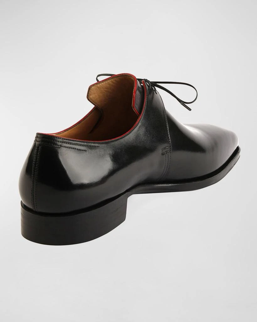 Corthay Arca Calf Leather Derby Shoe with Red Piping, Black 3