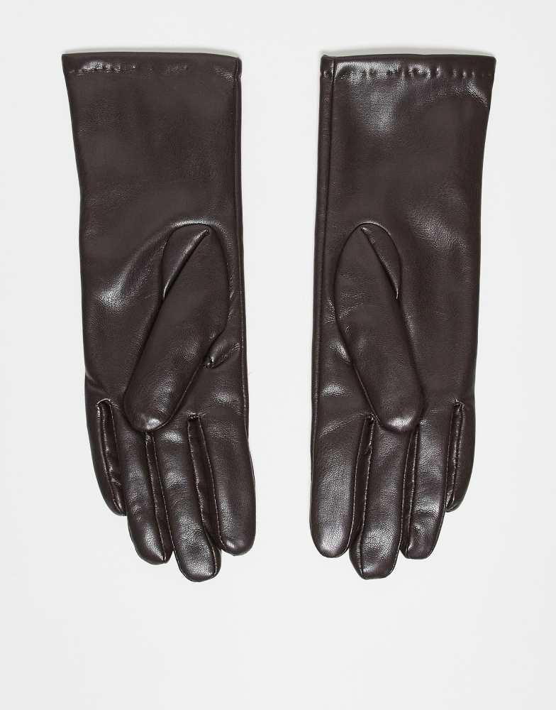 My Accessories My Accessories faux leather touch screen gloves in chocolate brown