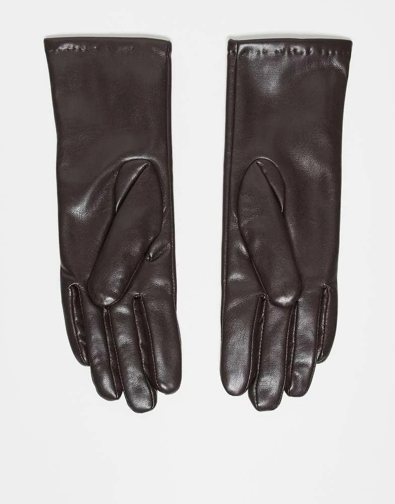 My Accessories My Accessories faux leather touch screen gloves in chocolate brown 2
