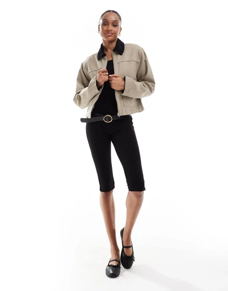 ASOS ASOS DESIGN Tall cropped pocket canvas jacket in stone 2
