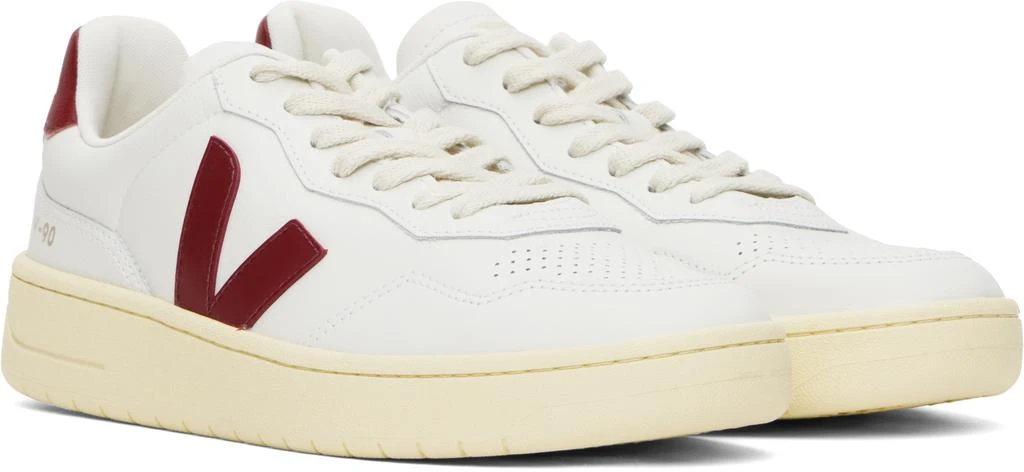 Veja White & Burgundy V-90 Leather Sneakers 4