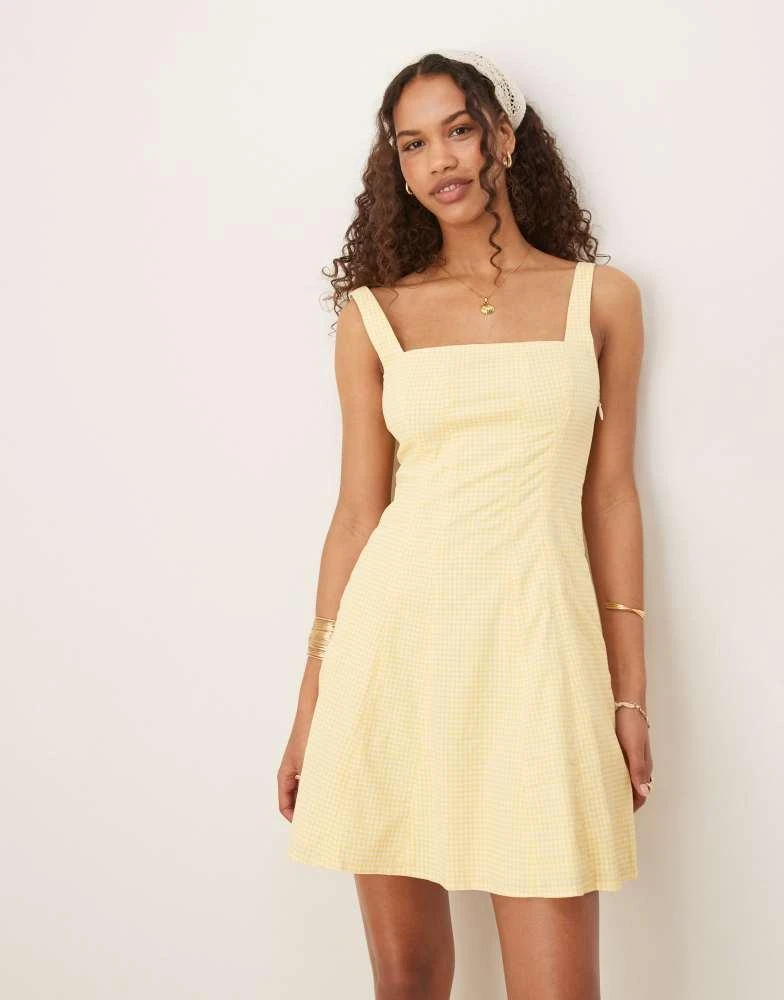 Abercrombie & Fitch Abercrombie & Fitch square neck pleated a-line mini skort dress in yellow gingham 1
