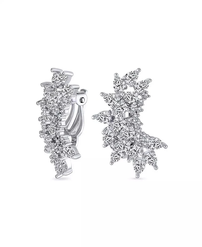 Bling Jewelry Elegant Statement Ear Crawler Clusters Sparkling Cubic Zirconia CZ Leaf Clip On Earrings Non Pierced Ears