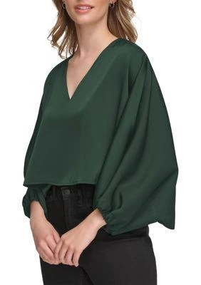 Calvin Klein Klein Womens V Neck Satin Back Crepe Popover Blouse 3