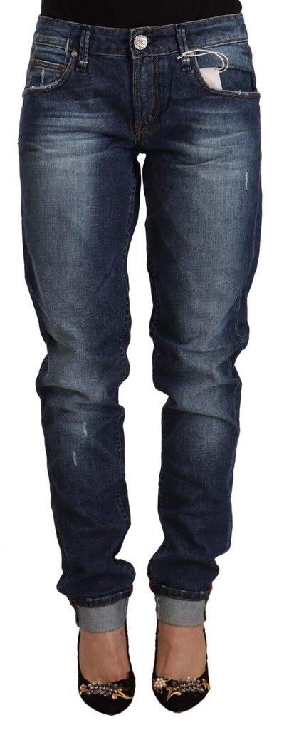 Acht Acht Blue Washed Mid Waist Slim Fit Denim Folded Hem Jeans