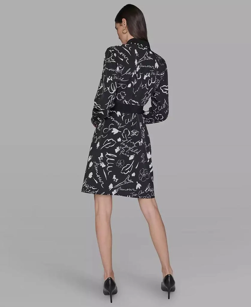 Karl Lagerfeld Paris Women's Printed Silky Crepe Belted Shirt Dress 3