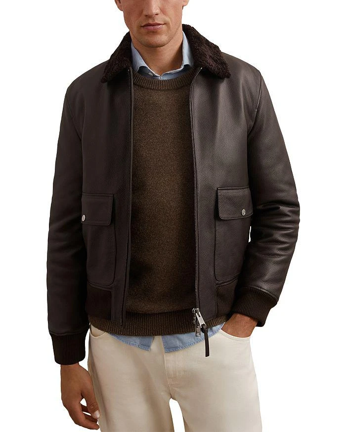 REISS Shearling Collar Leather Jacket