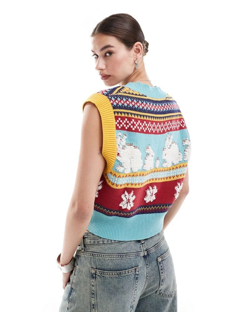Urban Revivo Urban Revivo v-neck rabbit intarsia knitted vest top in multi 3