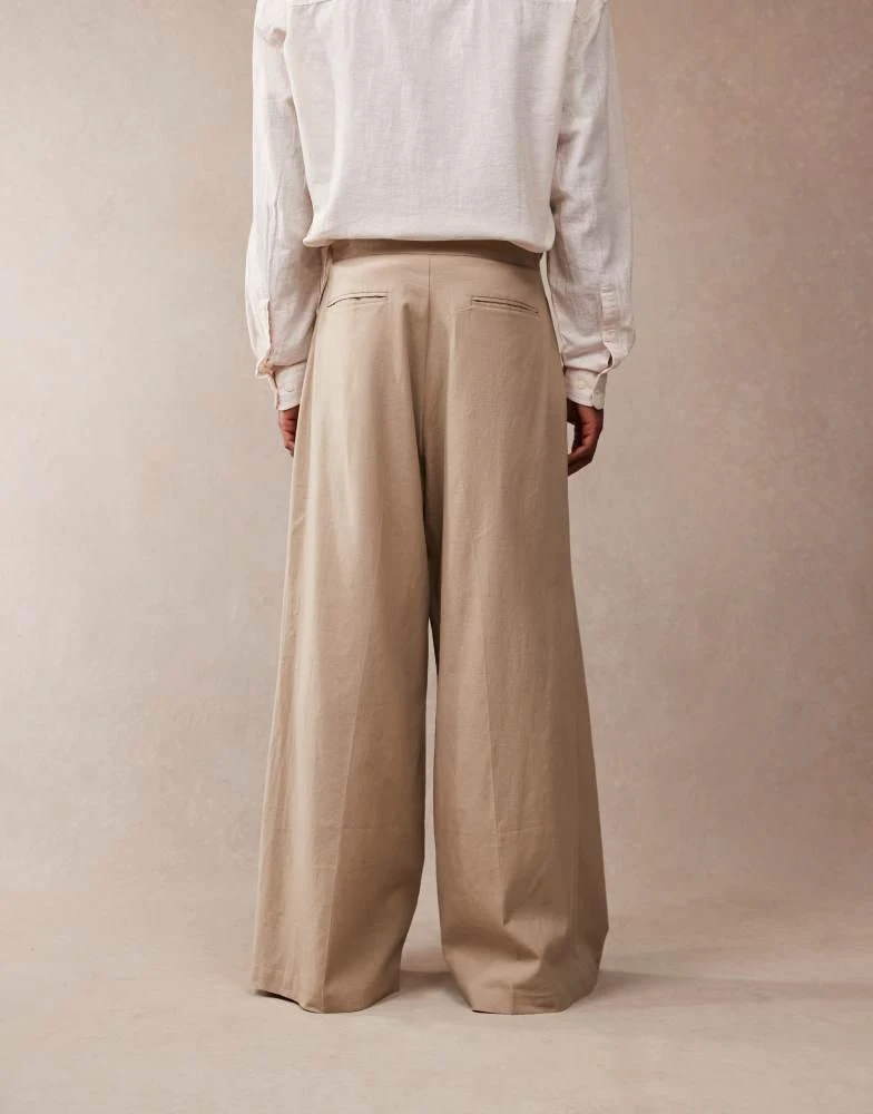 ASOS ASOS DESIGN smart extreme wide leg linen blend trousers with front pleat in dark stone 5