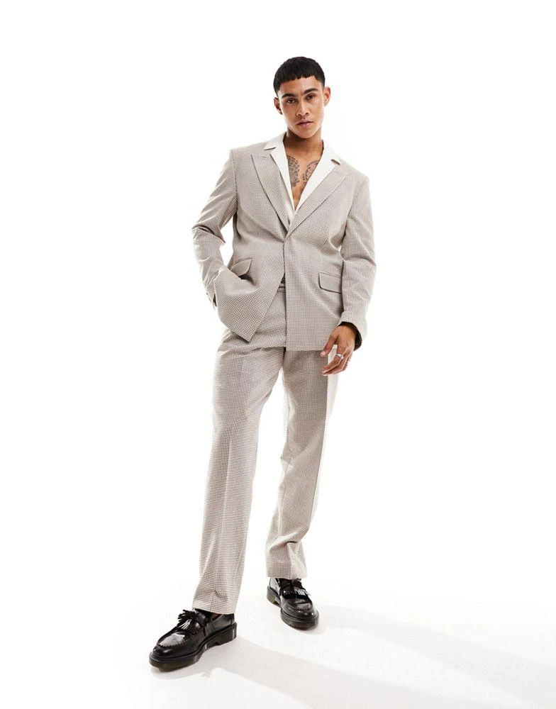 Viggo Viggo micro check seersucker suit jacket in brown 5
