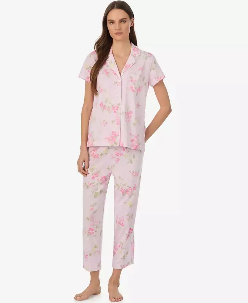 Ralph Lauren Women's Short-Sleeve Notch Collar Cropped Pant Pajama Set