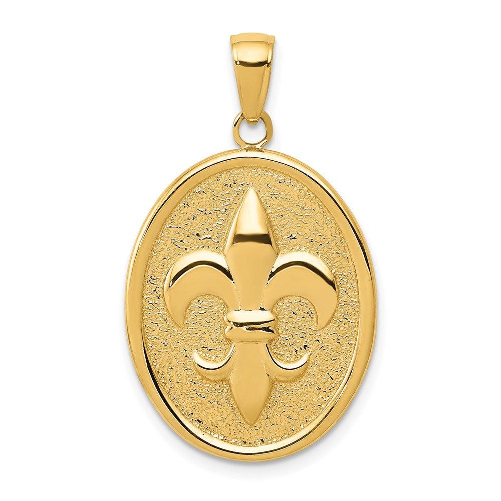 Diamond2Deal 14k Yellow Gold Fleur-De-Lis on Oval Disk Pendant
