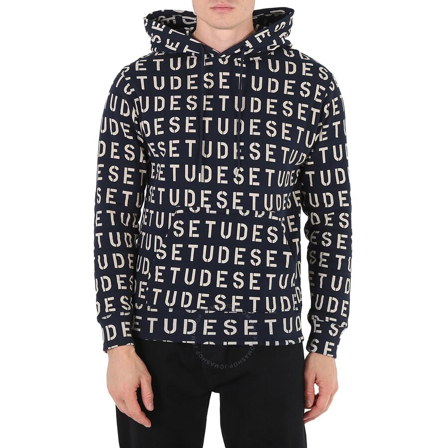 Etudes Men's Navy Stencil Allover Logo-Pront Hoodie