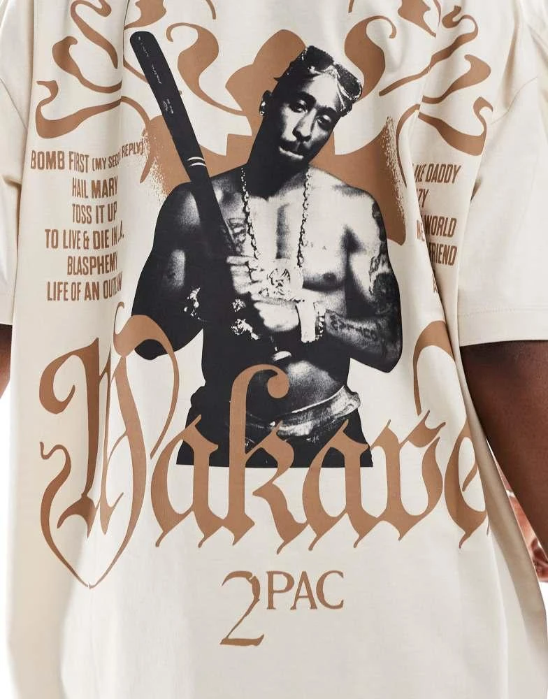 ASOS ASOS DESIGN unisex oversized license t-shirt with Tupac prints in beige 3