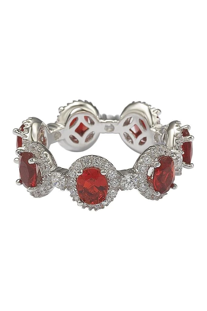 Suzy Levian Sterling Silver Prong Set Red CZ 
Pave Halo Station Eternity Band Ring 2