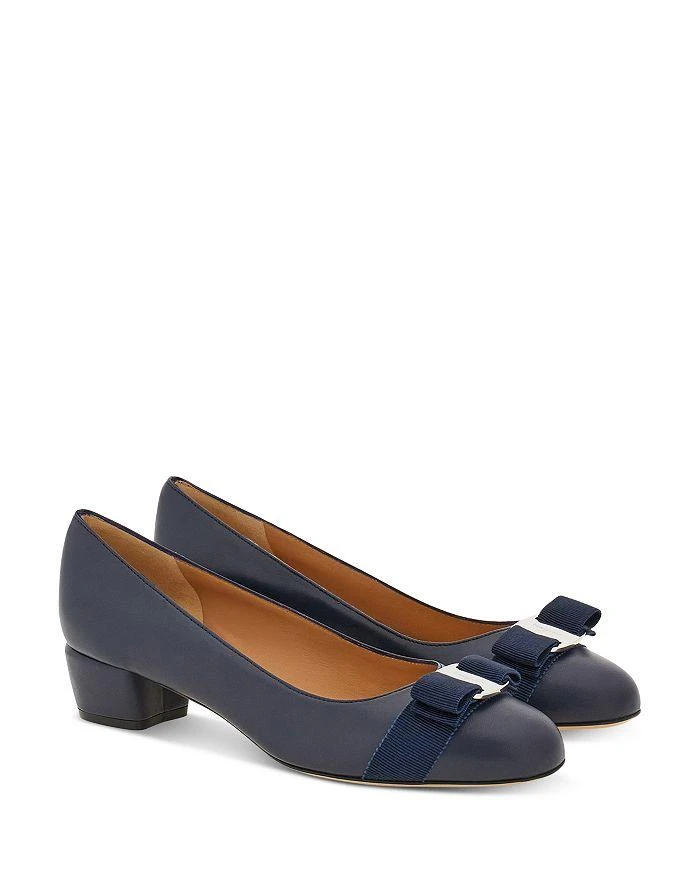 Salvatore Ferragamo Women's Vara Soft Bow Detail Blue Block Heel Pumps 1