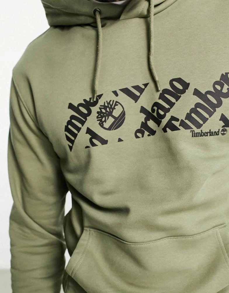 Timberland Timberland linear logo hoodie in khaki 4