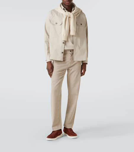 Zegna Leather-trimmed cotton straight pants 2