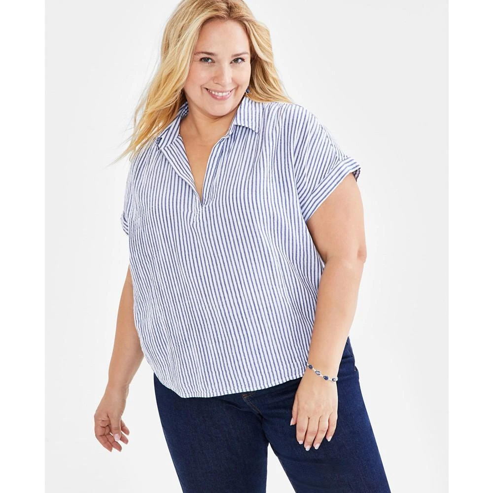 Style & Co Plus Size Striped Gauze Camp Shirt, Created for Macy's 1