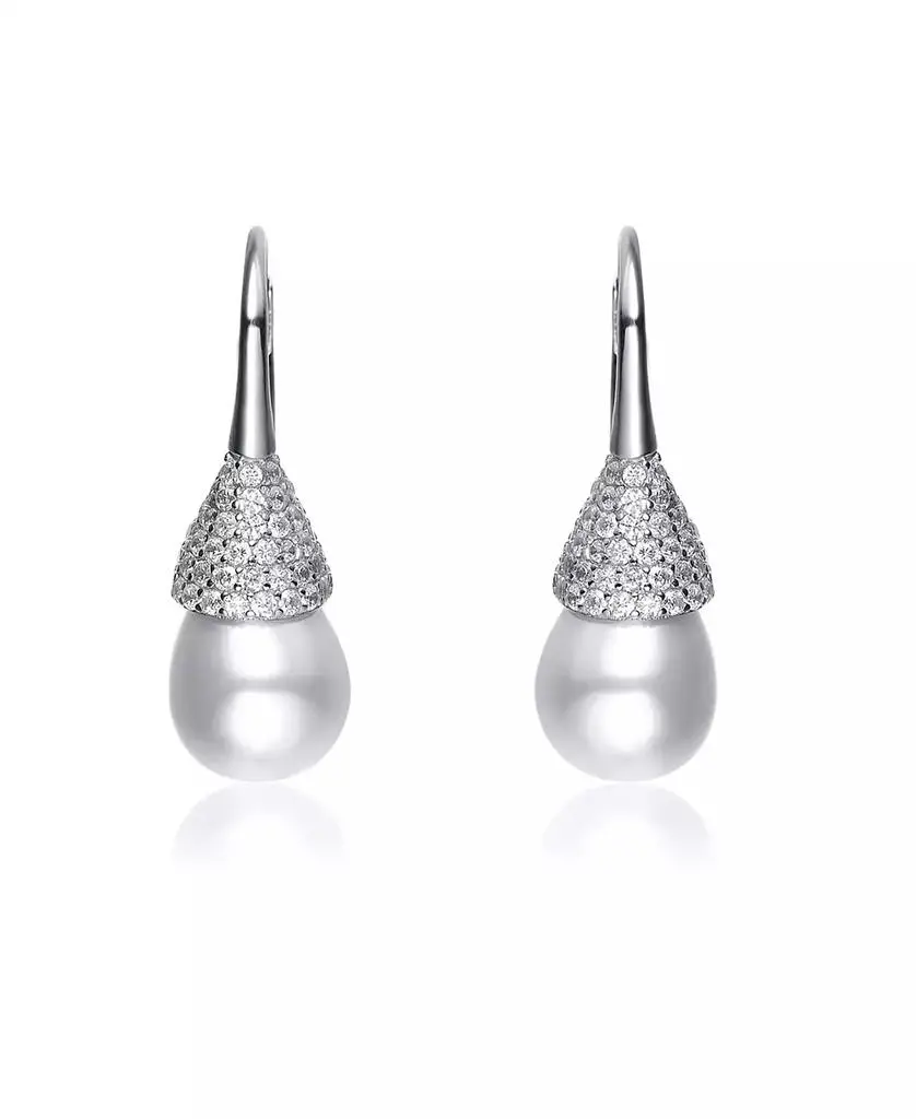 Genevive Sterling Silver Cubic Zirconia and Pearl Bulb Earrings