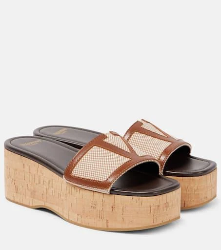 Valentino Viva Superstar leather-trimmed canvas slides 1