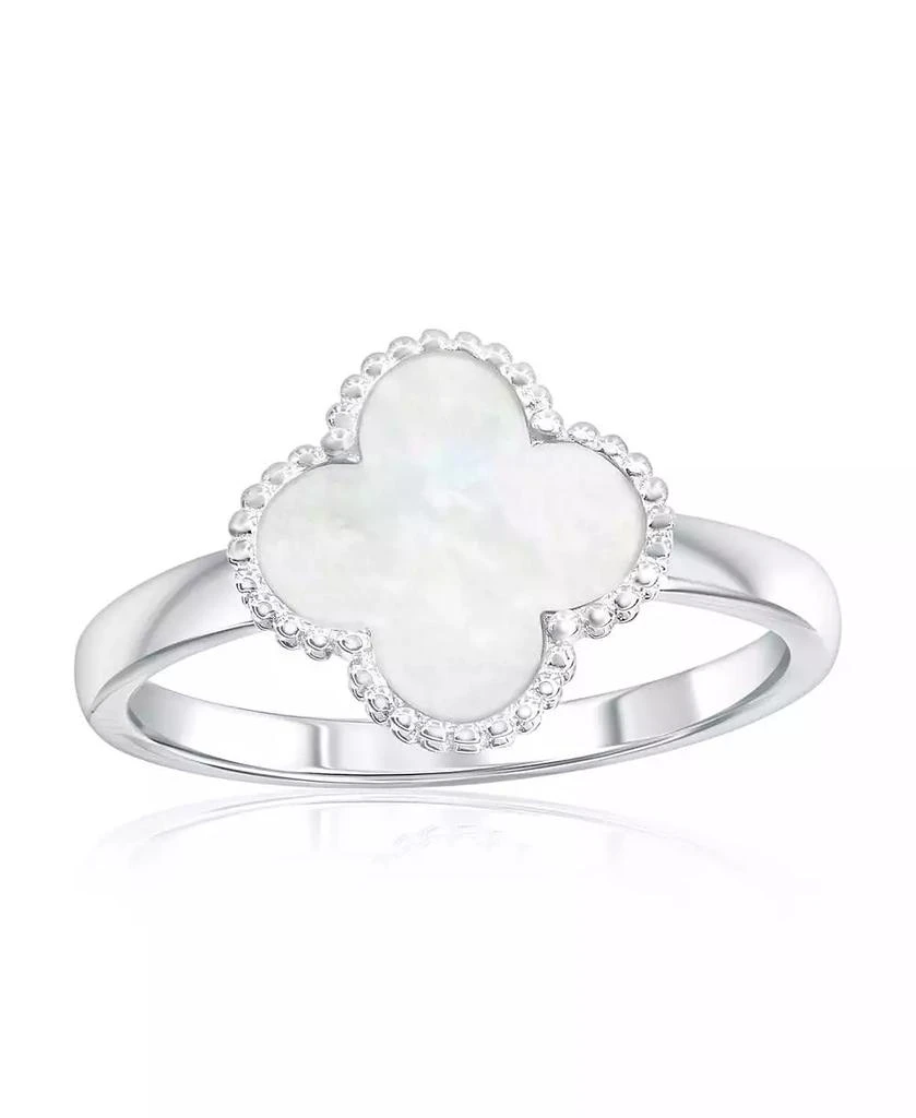 Simona Sterling Silver, Mother of Pearl Clover, Beaded Outline Ring