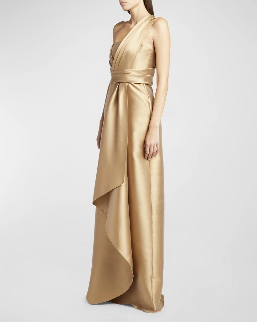 Alberta Ferretti Pleated Drape One-Shoulder Satin Gown 2