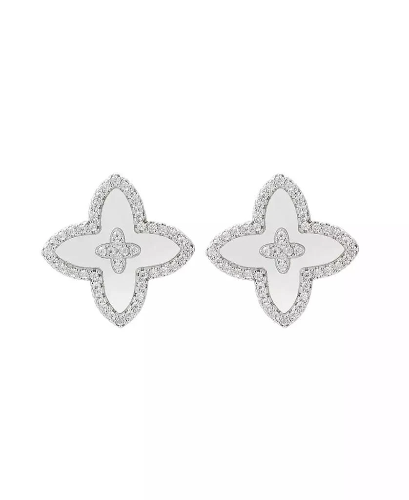 ADORNIA Silver CZ Mother of Pearl Statement Flower Stud Earrings 2