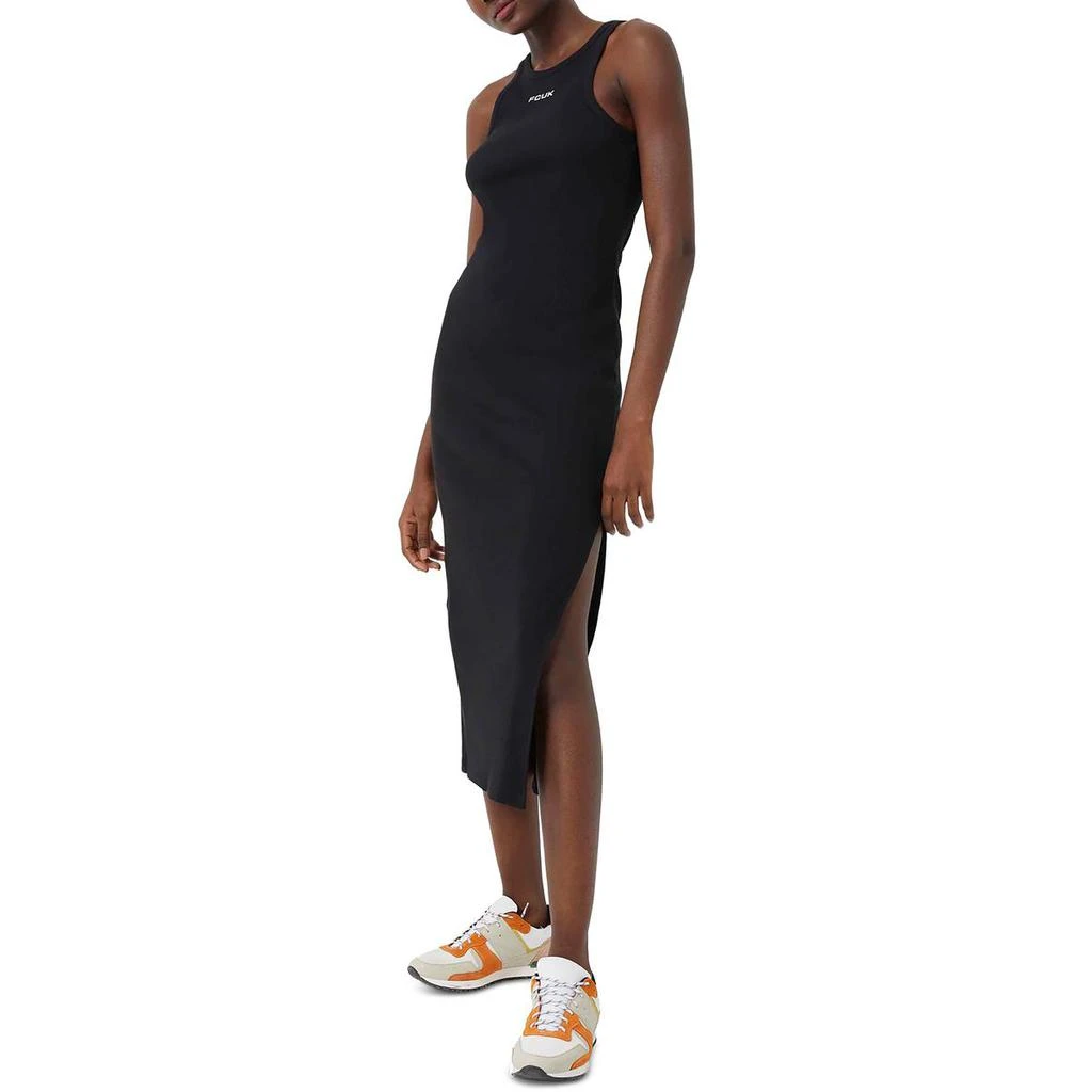 black dress under knee Black Halter Neck Ruched Midi Dress With Side Slit