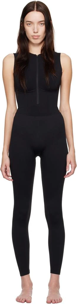 SKIMS Black Contour Nylon Front Zip Catsuit 1