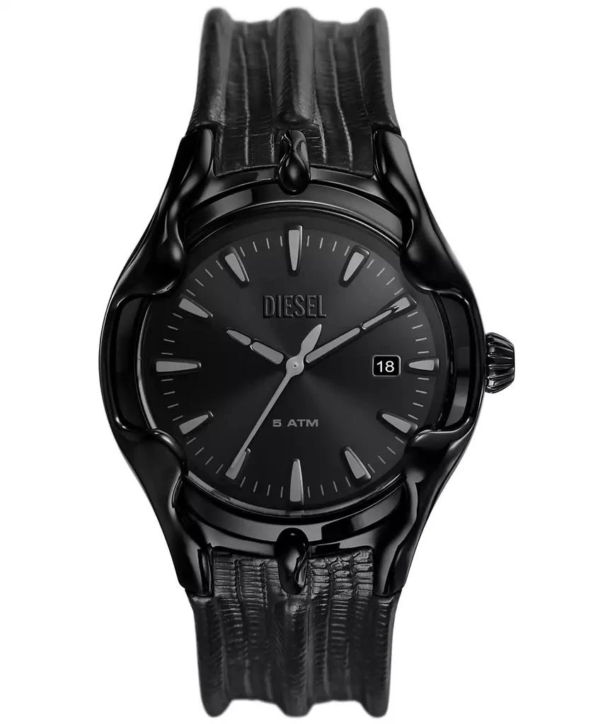 Diesel Men's Vert Three Hand Date Black Leather Watch 44mm 1