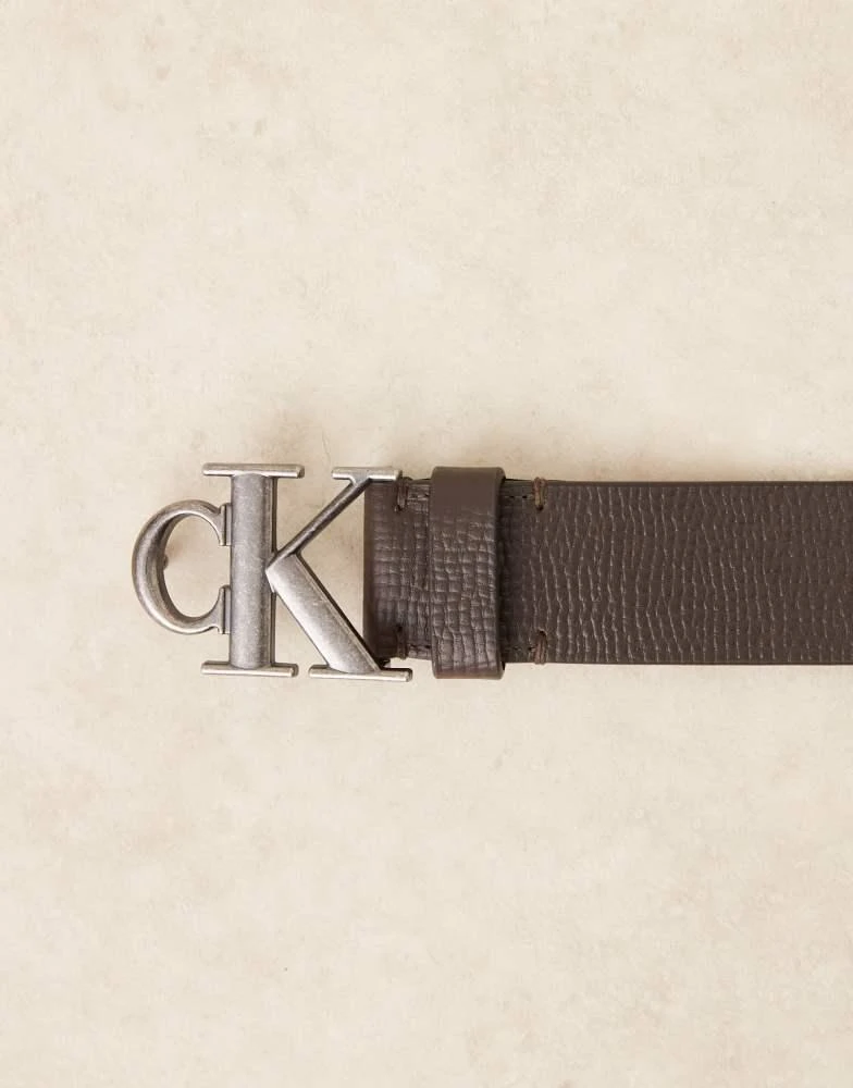 Calvin Klein Calvin Klein real leather belt with silver buckle in dark brown 2